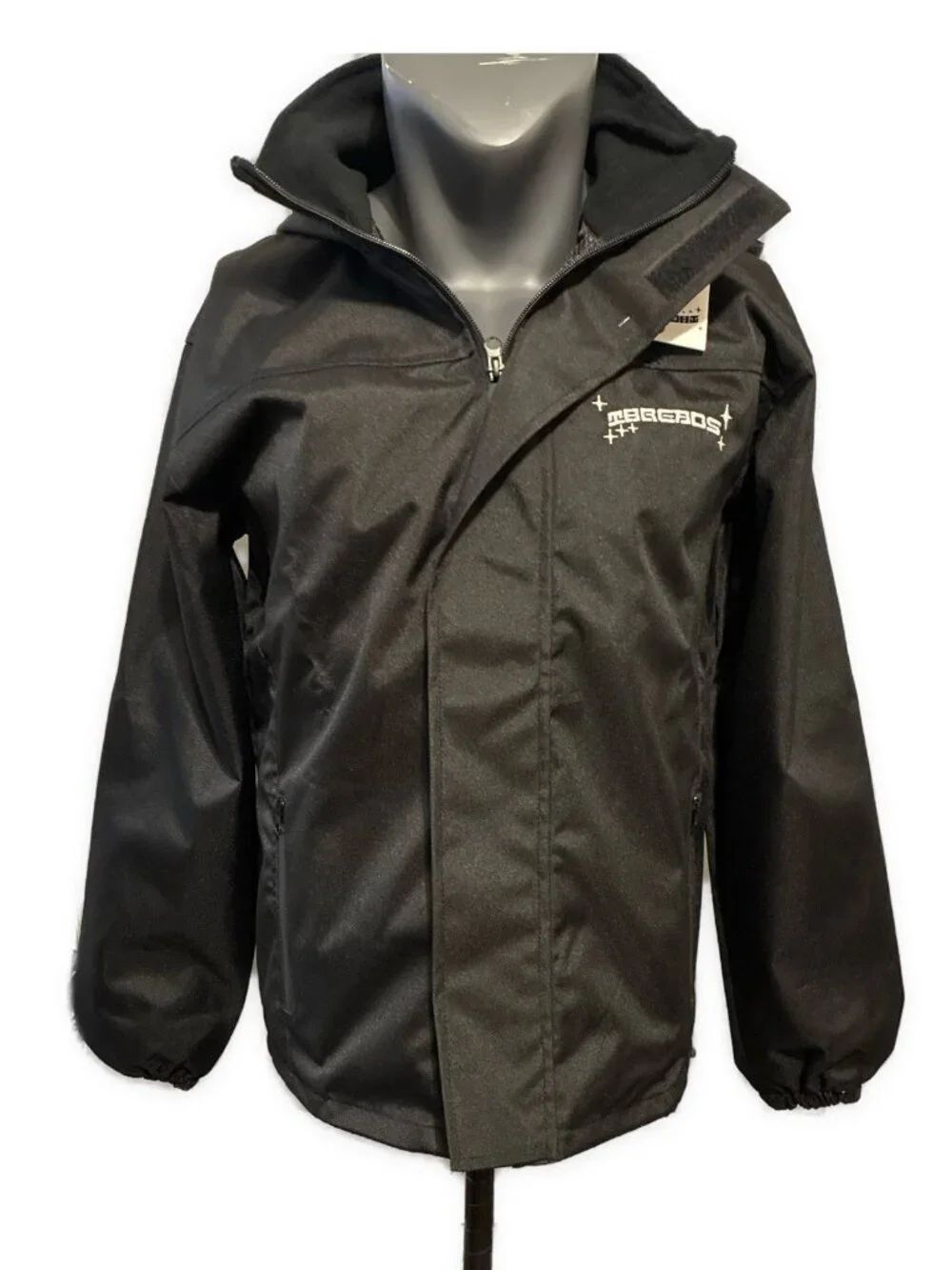 Threads Clothing New Solid Black Hooded Windbreaker Rain Jacket Full Zip Medium